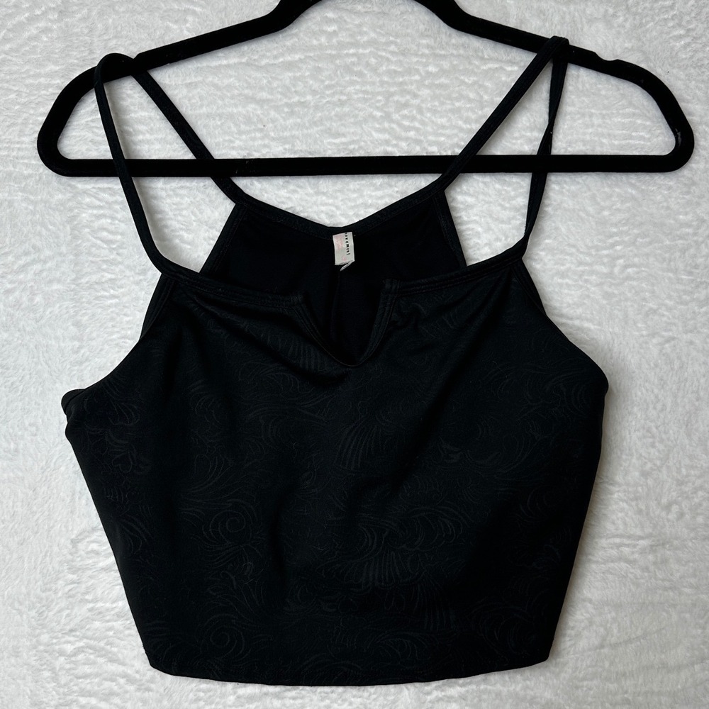 Free People FP Movement Black Paisley Double Strap Activewear Crop Top Large